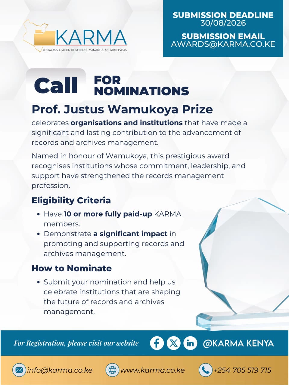 Prof Justus Wamukoya Prize KARMA